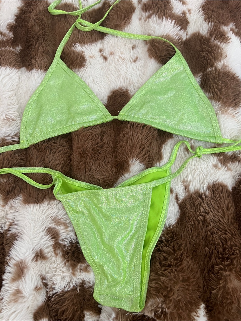 Neon Lime Shimmer Triangle Bikini Set
